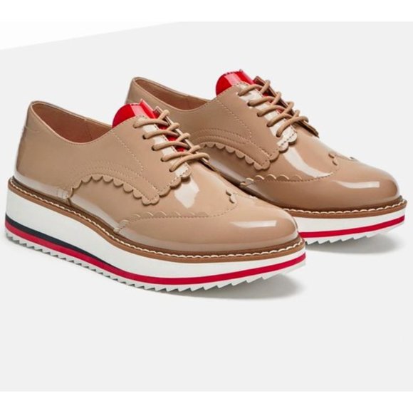 NWT ZARA Nude Faux PAtent Leather Heart Valentine Motif Oxford Platform Shoes 36 - Picture 2 of 11